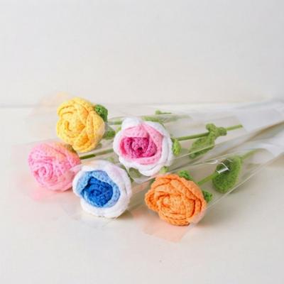 Artificial Rose Wool Crochet Flower Never Wither Long Lasting Flower 3D Texture Design Romantic Bloom for Mother's Day