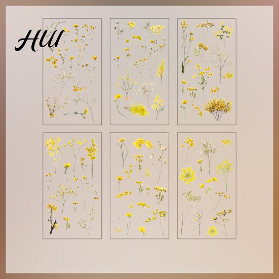 Floral Plant Decals 6 Sheets/Set Natural Flower Scrapbook Stickers, Waterproof PVC Plants Decals, Hand-painted Stickers Transparent Decorative for DIY