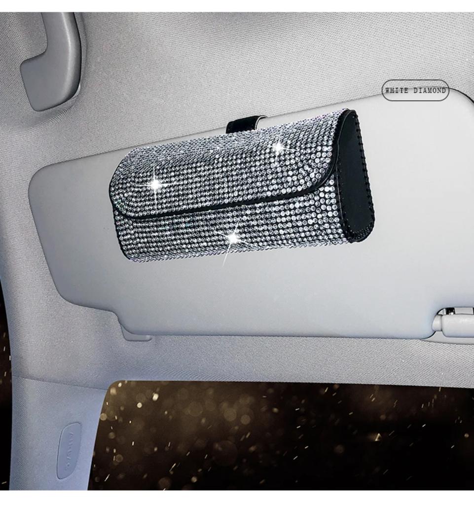 Kristall Auto Brillenetui Sonnenbrillen Aufbewahrungsbox Brillenhalter Sonnenblende Brillenetui Bling Autozubehör Innenraum für Frauen