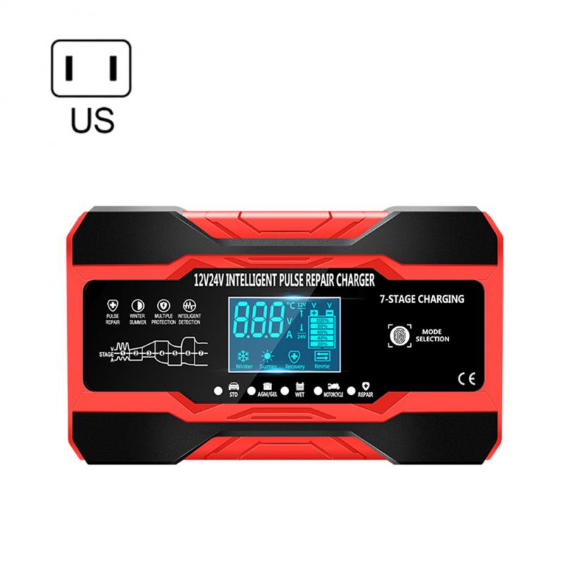 Motorcycle Car Battery Charger 12V 10A 24V 5A Pulse Repair Charger with LCD Display Automatic Smart Fast Auto Battery Charger