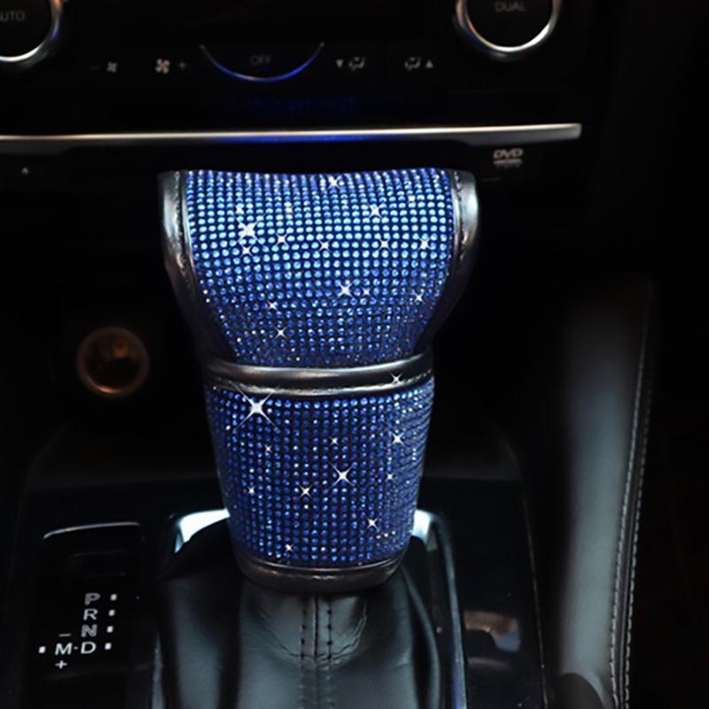 Rhinestone Car Shift Gear Cover Handbrake Cover Leather Auto Anti-slip Protector Decoration Universal Car Accessories Interior