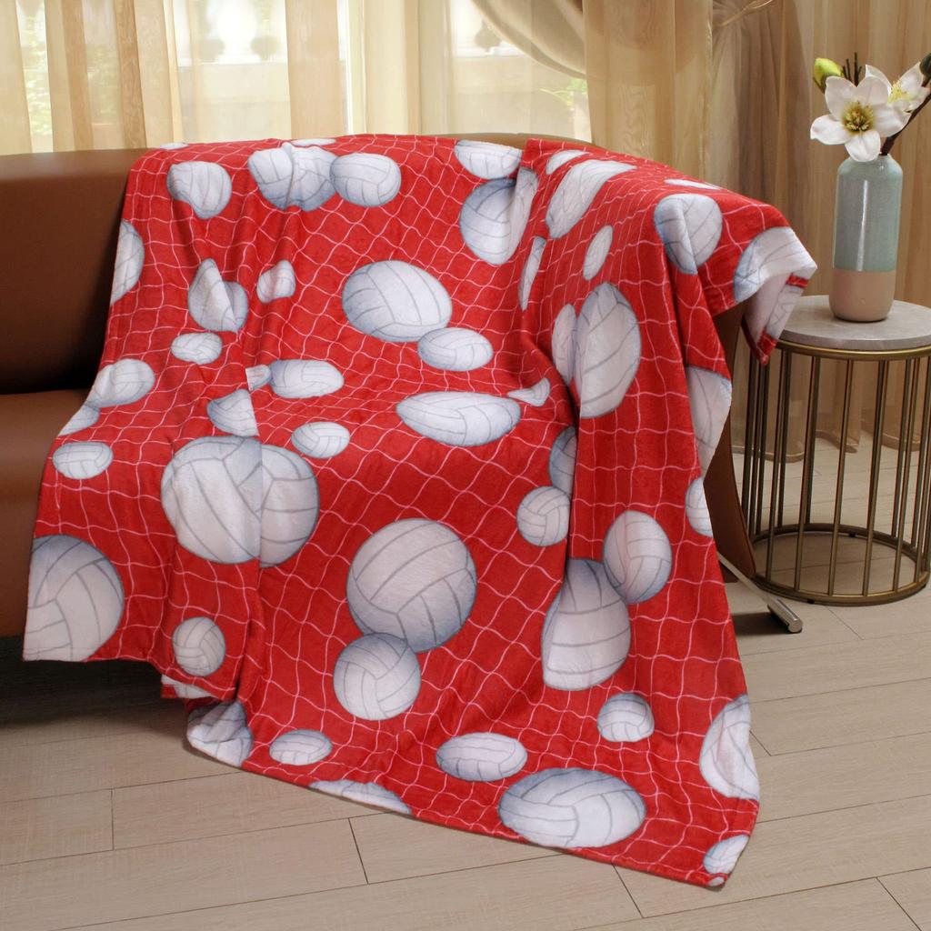 Volleyball Print Flannel Blanket Bedspread Nap Blanket Sports Theme Blanket