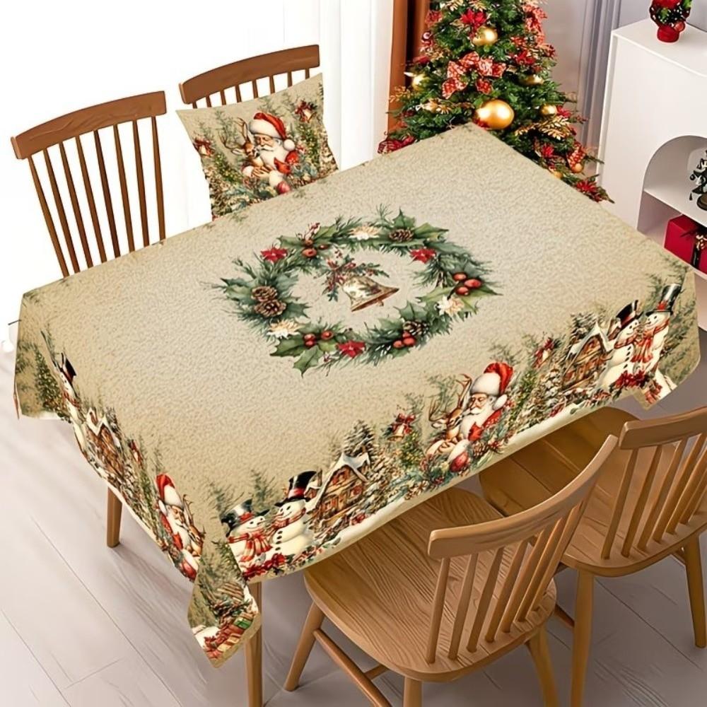 Round/Rectangle Christmas Tablecloth Polyester Xmas Tablecloth New Year Celebration