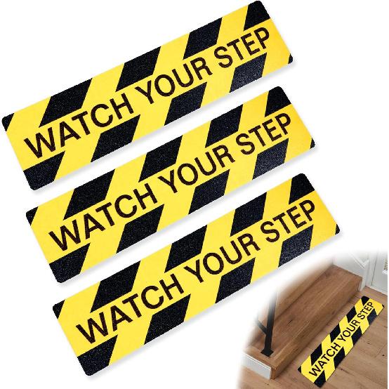 3PCS Watch Your Step Sign,6 x 24 Inch Premium Self Adhesive Watch Your Step Sticker for Workplace Home Business Safety Wet Floor Caution,Help Prevent