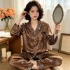 Sweet and high-value butterfly print ice silk pajamas women's ins loungewear long-sleeved trousers two-piece set