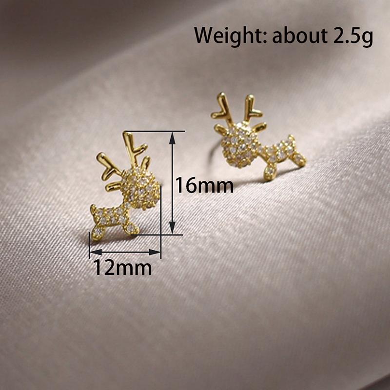 Huitan Lovely Elk Christmas Stud Earrings for Women Aesthetic Party Elegant Festival Cute Animal Accessories Dainty CZ JewelryGood Product