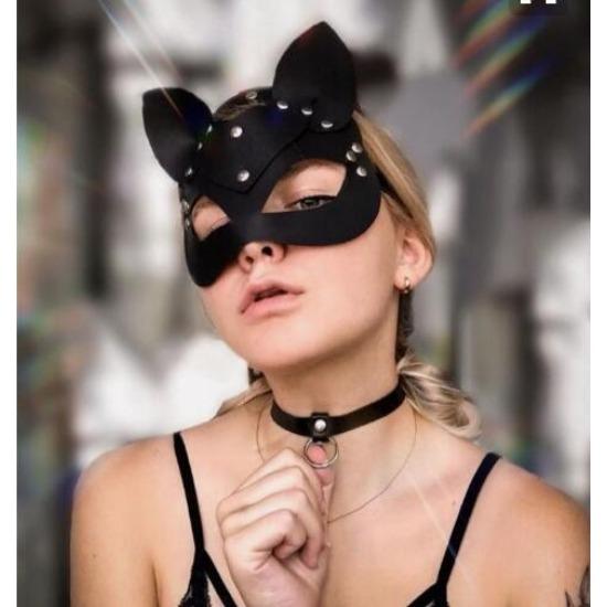 Nightclub Glamour Queen Leather Bondage Mask Belt Seal Handcuff Set