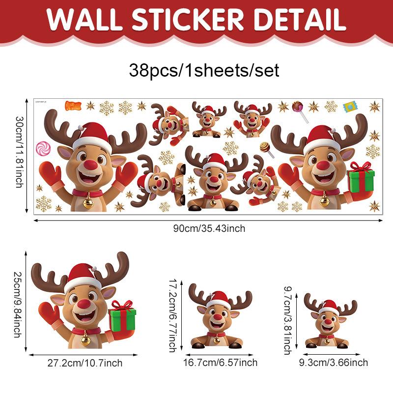 Christmas window stickers Holiday party cartoon elk wall home stickers Self-adhesive refrigerator cute stickers