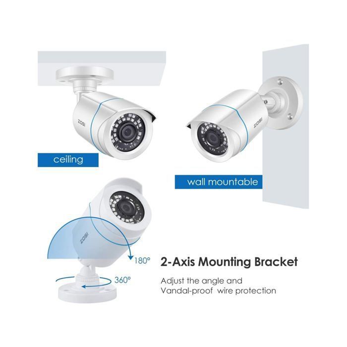 System monitoringu wideo - BAZARLAND30 - ZOSI - 4 kamery - Dysk twardy 2 TB - Widoczność w nocy IP66