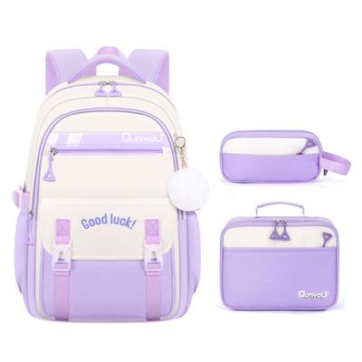 3-teiliges Set Kinder Schulrucksack für Mädchen mit Brotdose Federmäppchen Set Grundschule Primär Mittel Oberstufe College Schultaschen