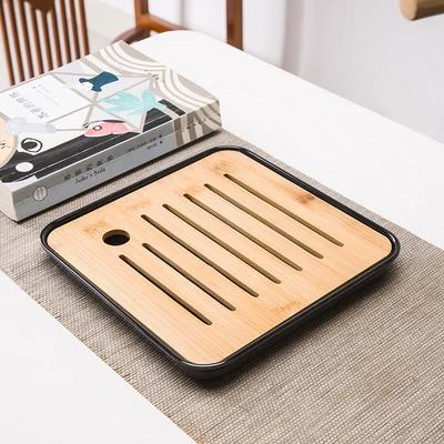 Bamboo Tea Tray Drainage Water Storage Kungfu Tea Set Living Room Coffee Table Drain Tray Storage Supplies Melamine Tea Tray
