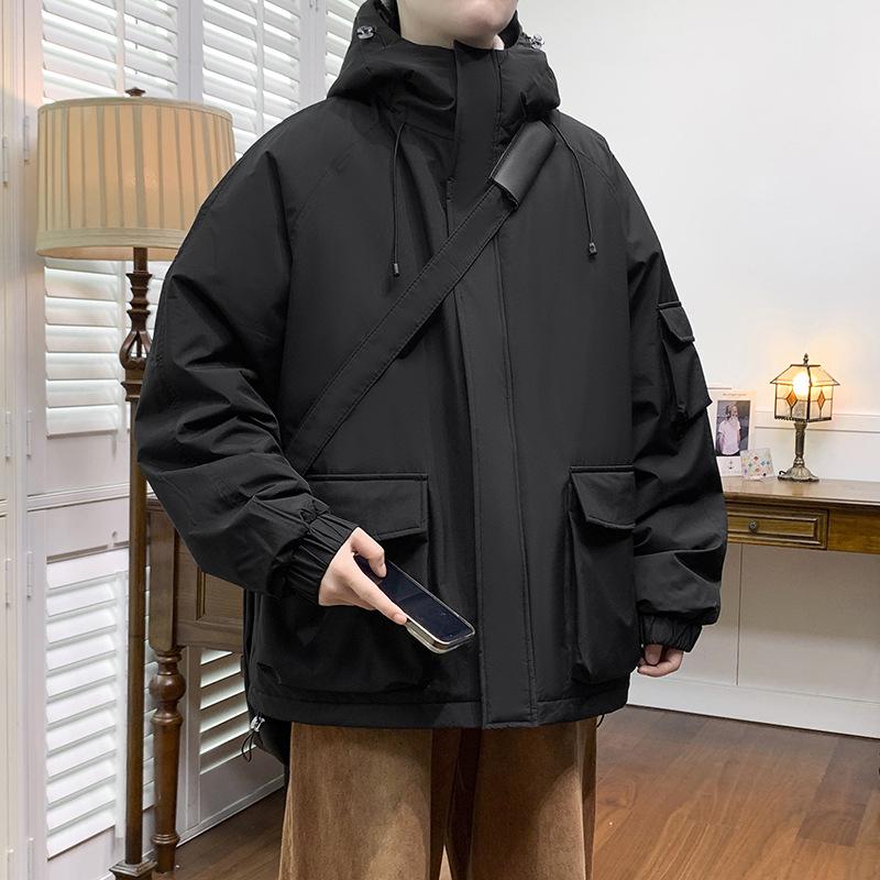 

Men s Plus Size Thick Velvet Hooded Winter Coat - Short, Warm, Cold Protection 2XL чорний