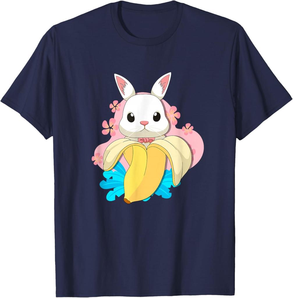 Bunny Banana Fruit Pun Easter Rabbit Lover Cute Graphic Tee Casual Crewneck T-Shirt
