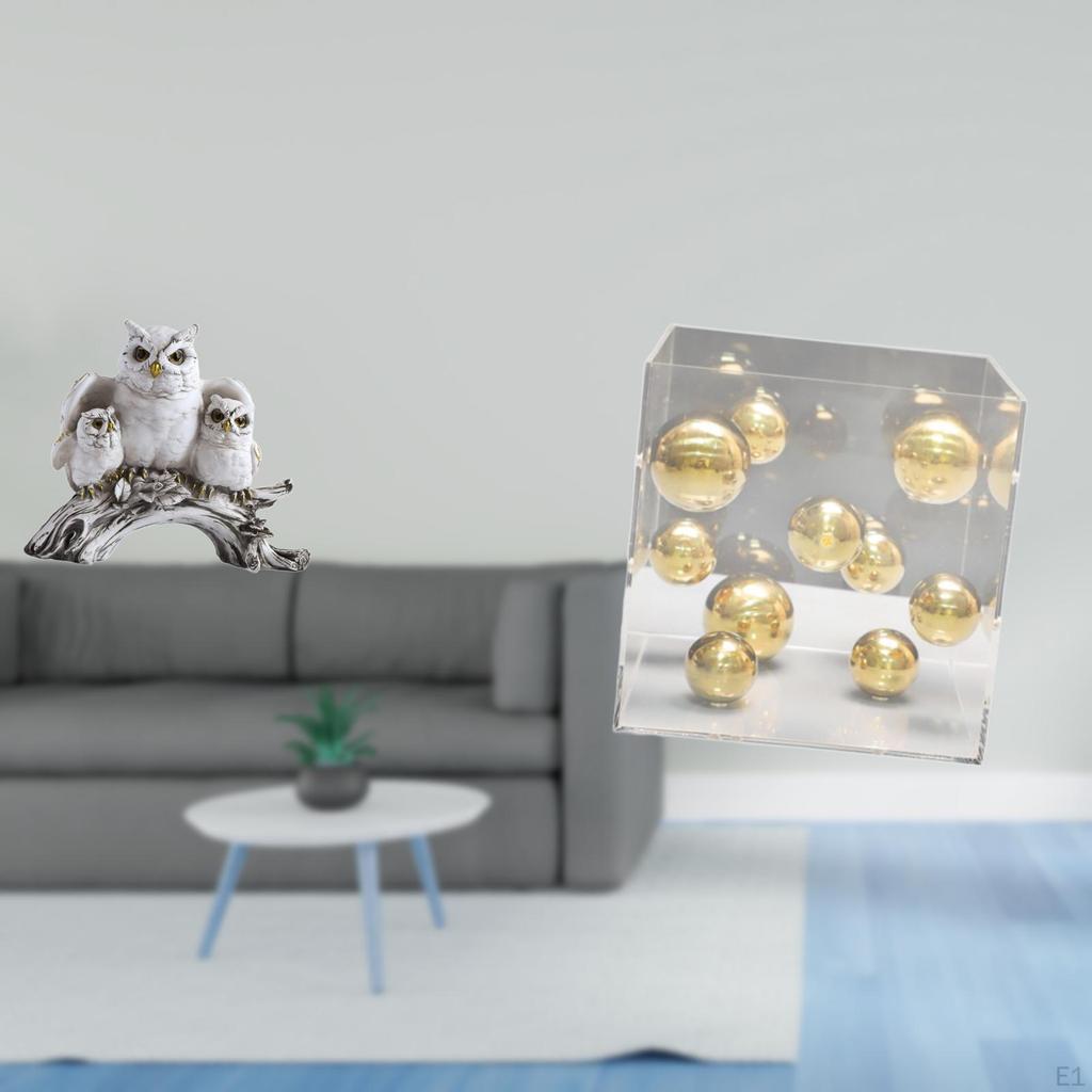 Modern Owl Sculpture with Transparent Acrylic Ball Cover Tabletop Ornament for Living Room Office
