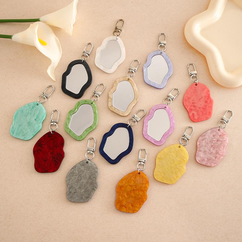 New Irregular Mini Makeup Mirror Keychain Resin Bag Charm Portable Touch-Up Mirror Pendant For Fashion Commute Purse Backpack