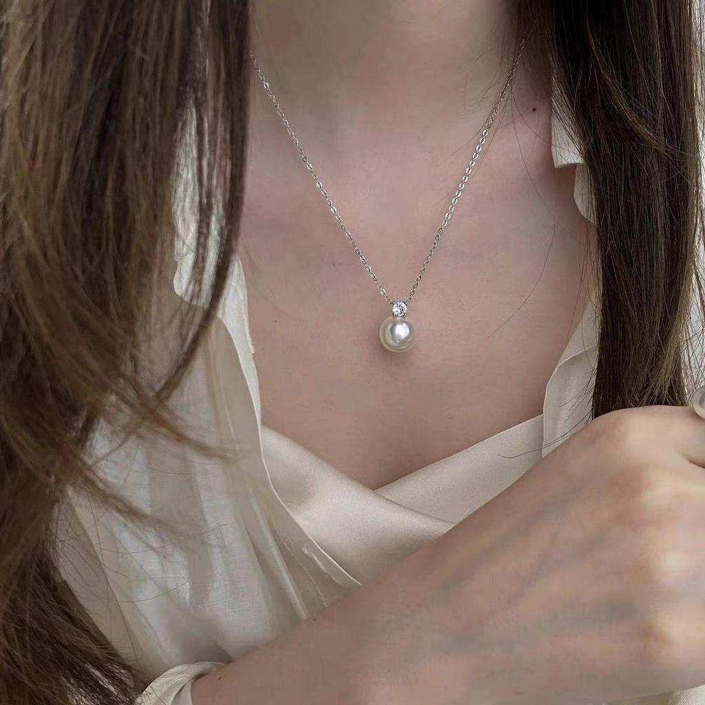 Elegant French Zircon Pearl Necklace: Chic Luxury Pendant Clavicle Chain Gift for Women