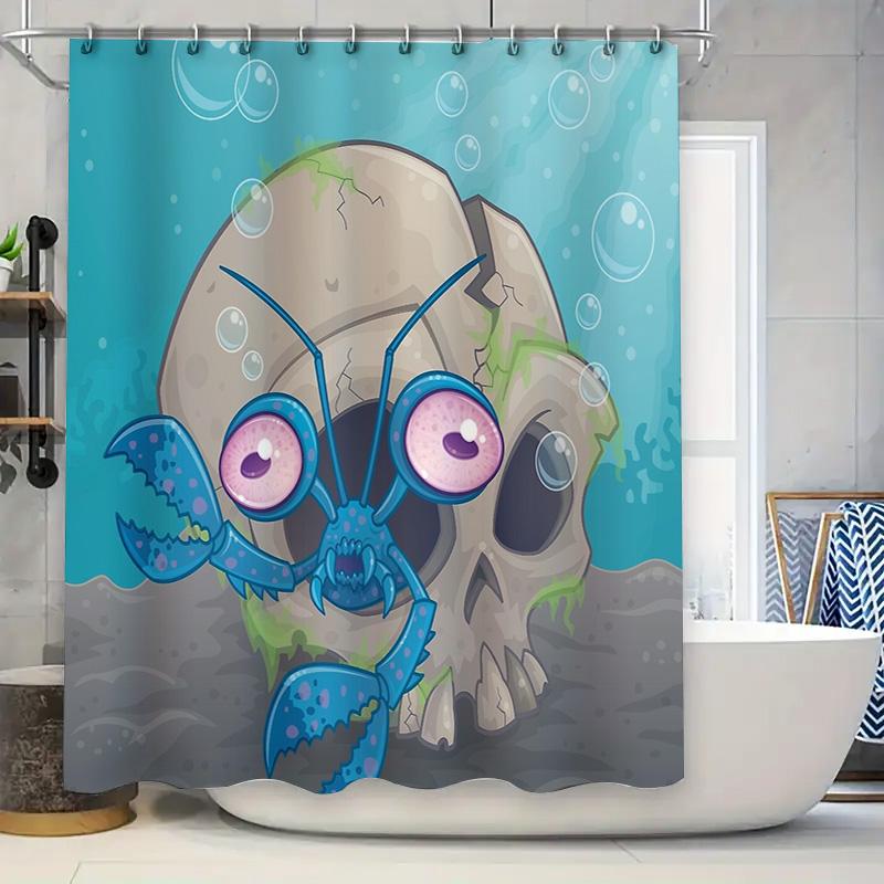 

Ocean Creature Shower Curtain Funny Sea Monster Bathroom Decor Unique Fish Pattern Waterproof Backdrop Novelty Home Textile W60H190(CM)-1 Pcs