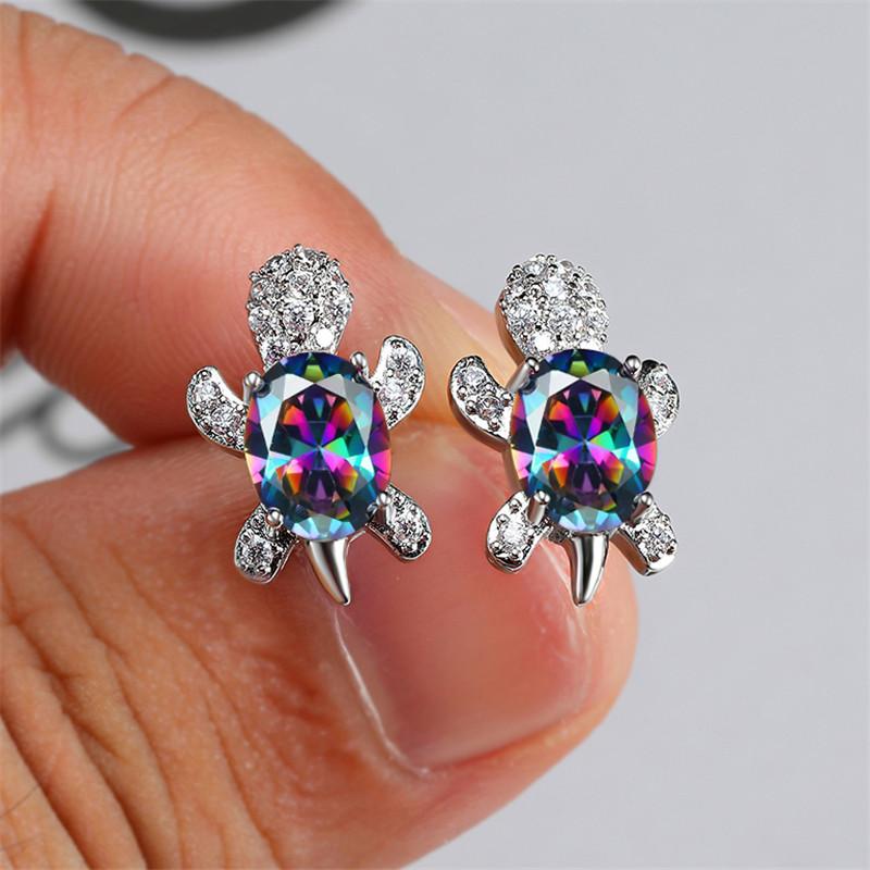 Female Rainbow Small Oval Turtle Crystalline Stone For Women Earrings Classic Color Wedding Occasion Party Event Bridal JewelryClassic Earrings