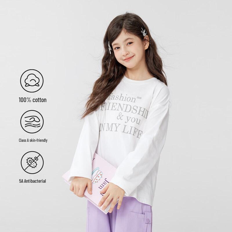 Zuo Xi Girls  Thick Print Letter Long Sleeve Cotton T-Shirt 110