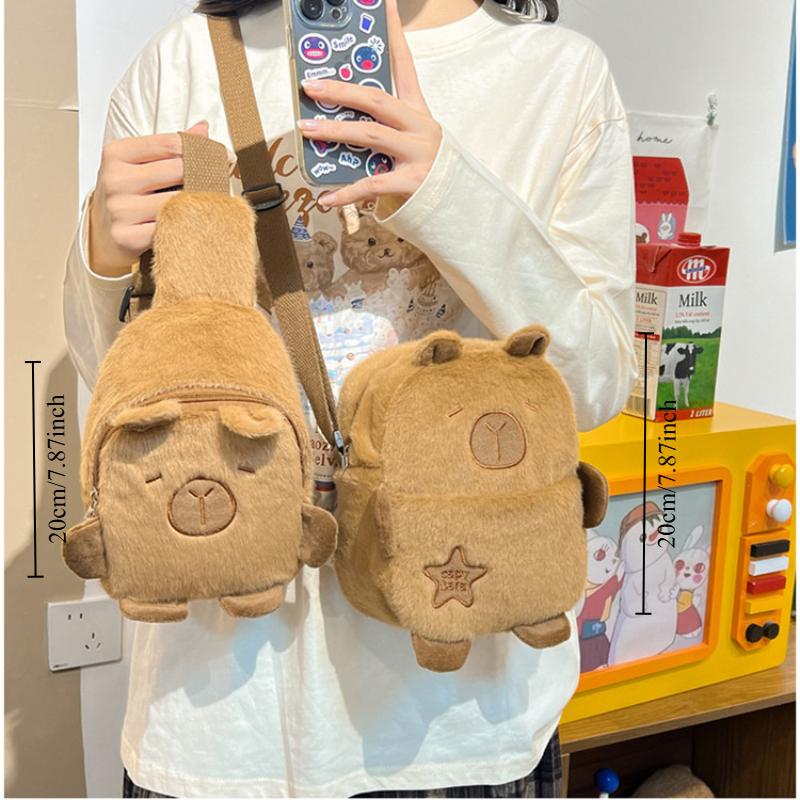 Kawaii Capybara Plush Shoulder Bag Cute Cartoon Soft Chest Pack Daily All-in-one Storage Cell Phone Bag Winter Gifts for Student