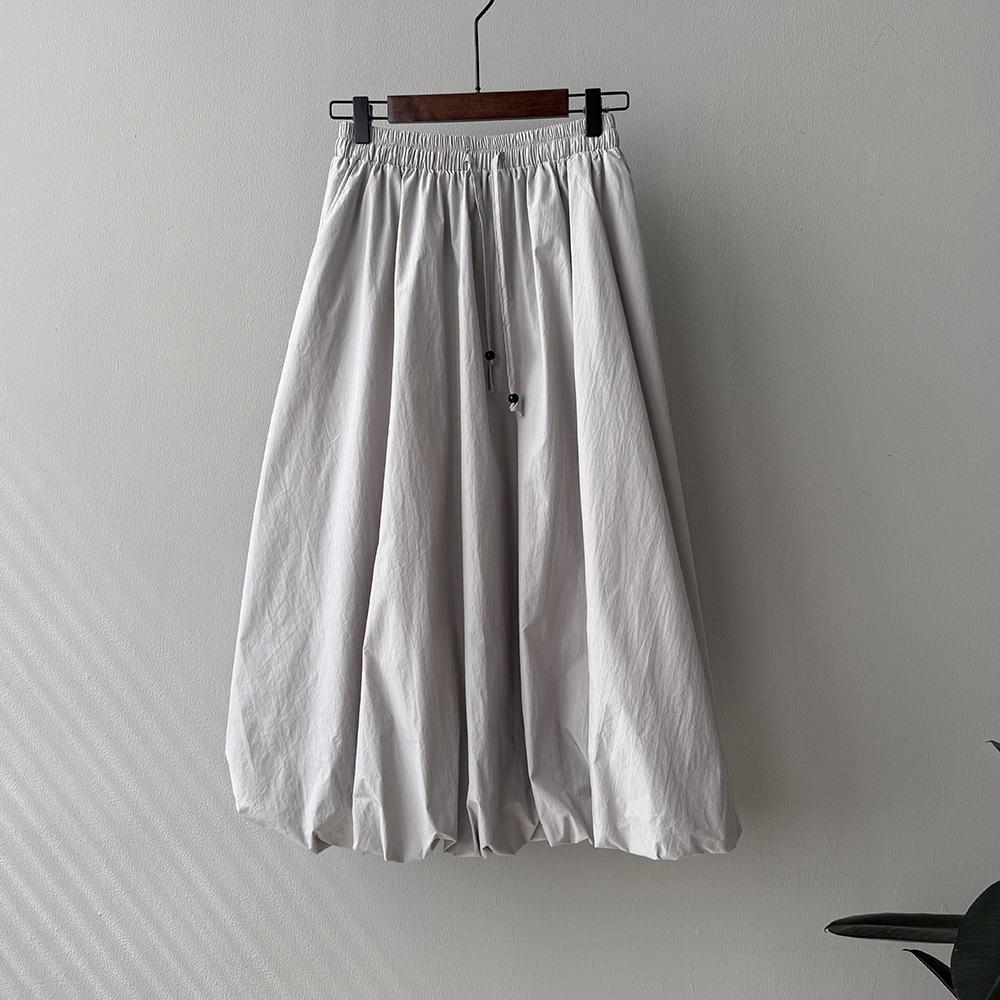 Johnature Japanese Casual Puffy Bud Skirt Women Summer Elastic Waist Solid Color Simple Loose Pockets Women Skirts