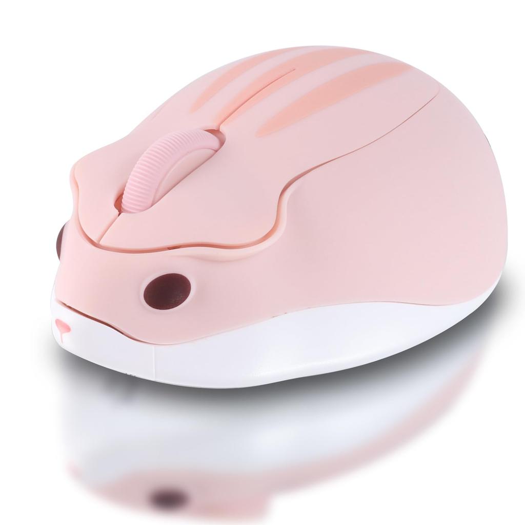 HUMTSO Wireless Mouse, 2.4Ghz + Bluetooth 3-Button Dual-Mode Connection, Wireless, Receiver Included, Medium Size, Cute Hamster Character, Small,