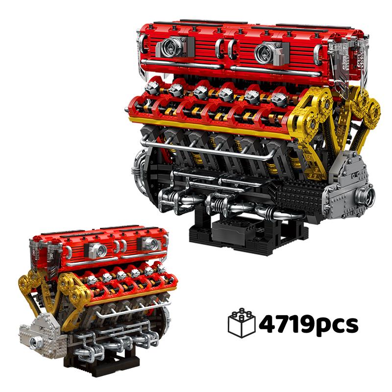 4719pcs Technical V12 Engine 3D Building Blocks Motorized Power Functions MOC Mechanical Model Creative Desktop Display Gift