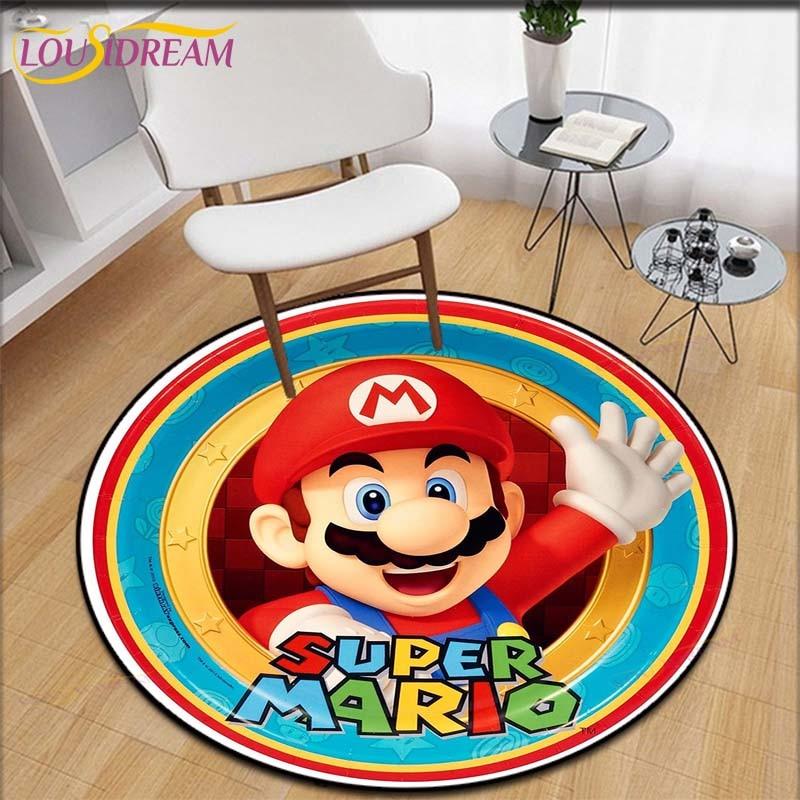 Cartoon Mario Bros Round Children Carpet Anime Pattern Children Flannel Carpet Baby Hand Print Carpet  Anime Rug