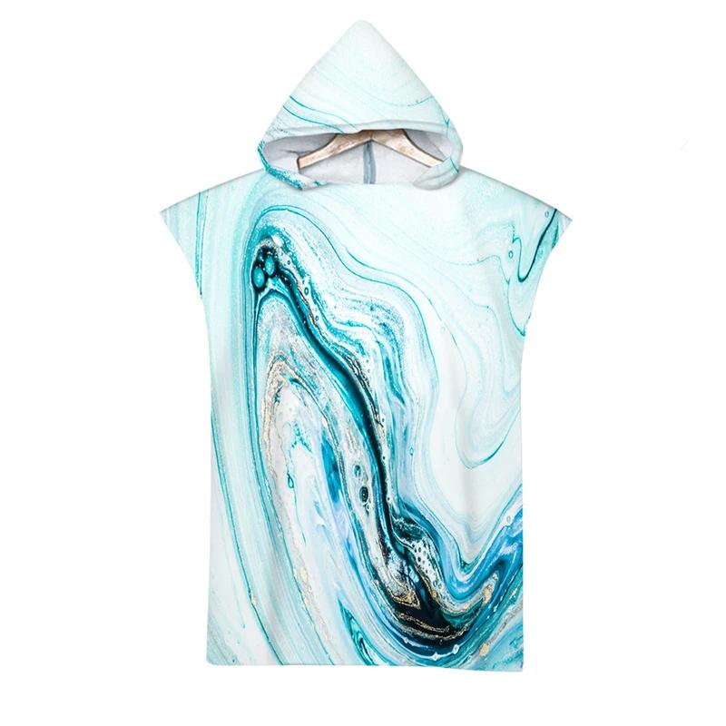 Microfiber Marble Printed Hooded Beach Towel for Boys Girls Adults Soft Quick Dry Swimming Pool Poncho Bath Towel Cloak Bathrobe