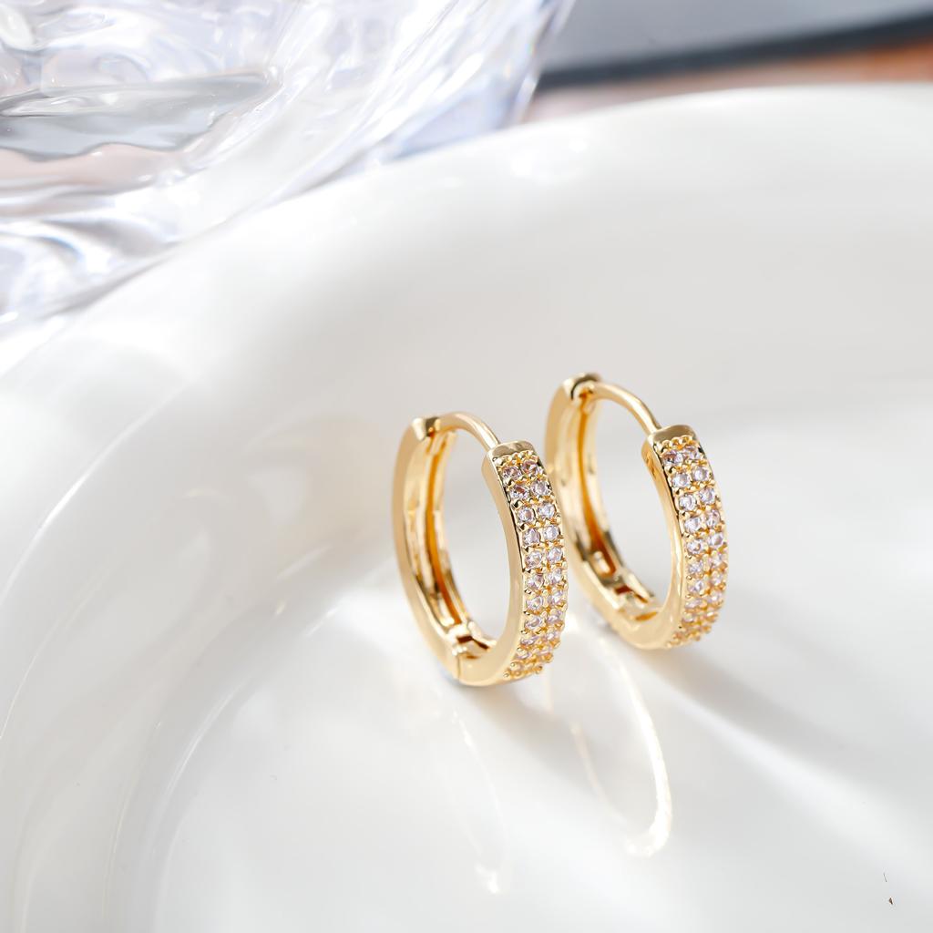 6/8/10/12mm Silver Double Row Zircon Hoop Earrings for Women Trendy Y2K CZ Huggies Earring Jewelry Gifts