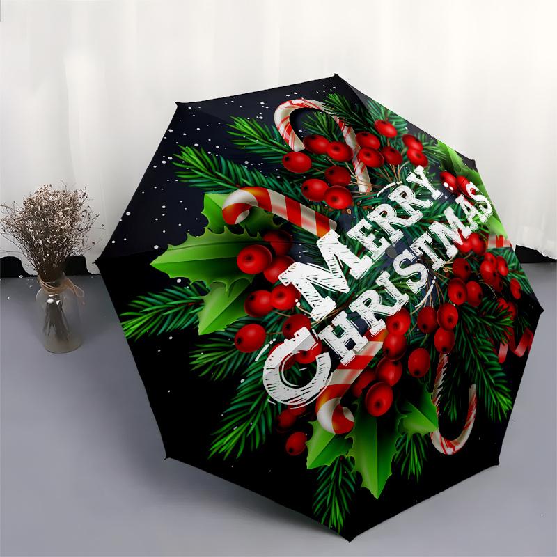 Merry Christmas Umbrella, Portable 3-Fold Compact Umbrella,Christmas Gift ES431