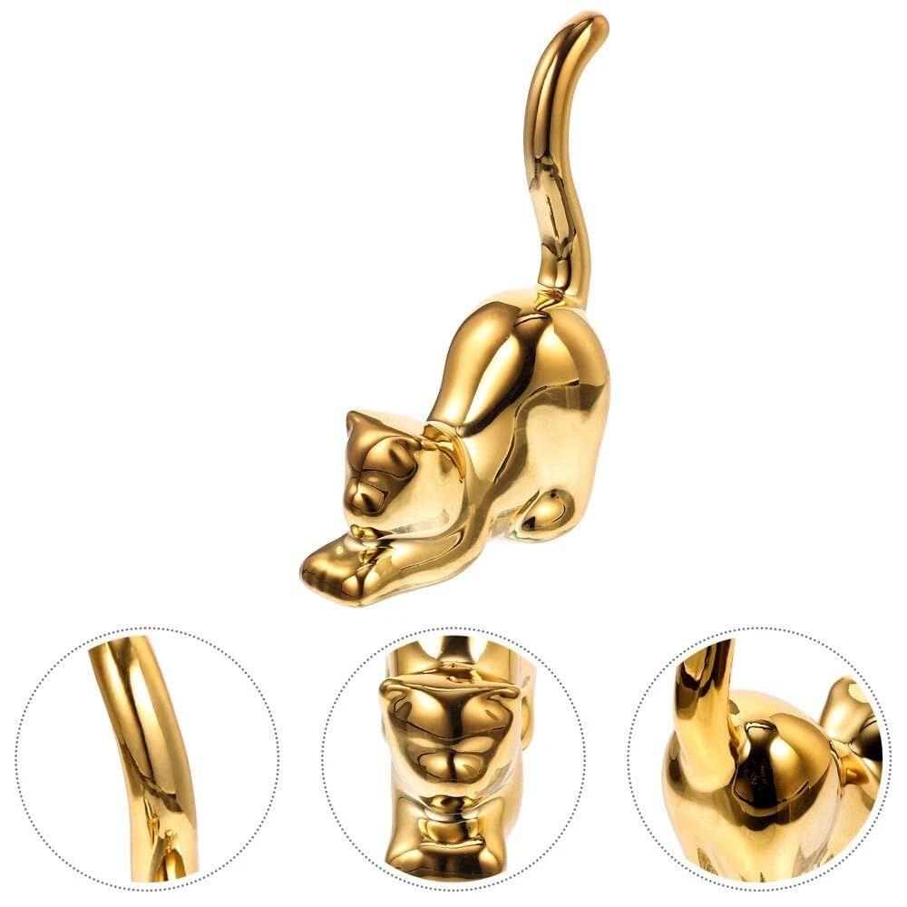 Modern Style Ceramic Golden Cat Figurine Statues for Home Decor Accents Living Room Office Table Bookshelf Desk Bedroom (2pcs Cute Cat