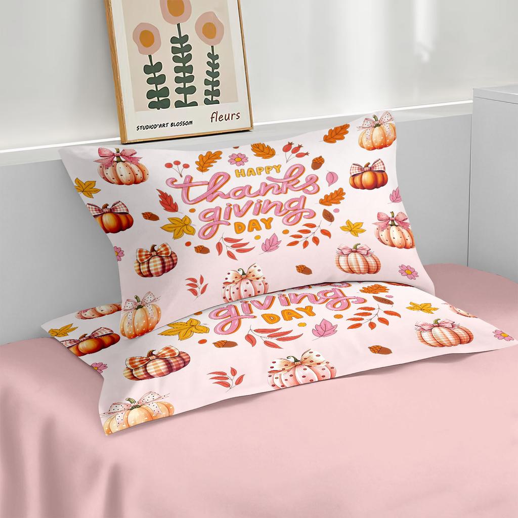 Comforter 3Pcs Pink Autumn Harvest Pumpkin Print Quilt Set With Coreless Multi Size Bedrooms Dormitories Soft Comfortable Machine Washable