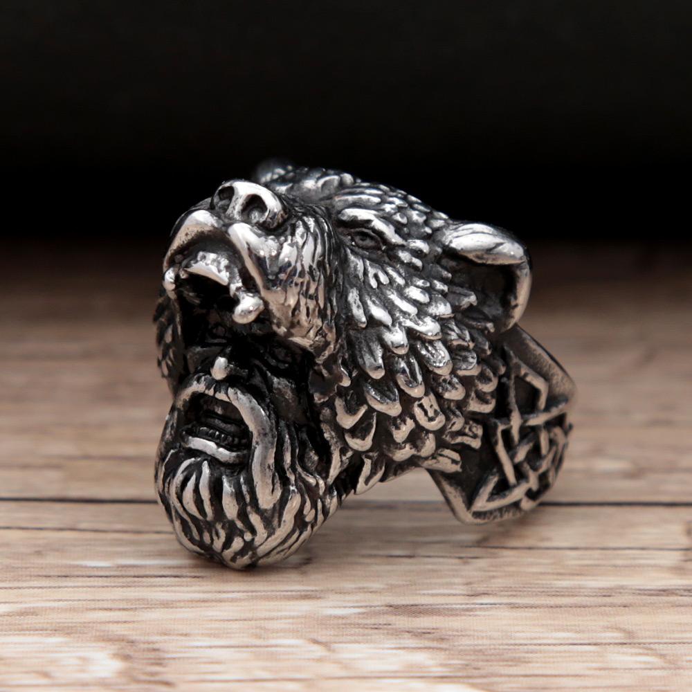 Retro Beer Oorloger Viking Ringen voor Mannen Zilver Roestvrij Staal Noordse Viking Ring Punk Biker Sieraden Maat 7-15
