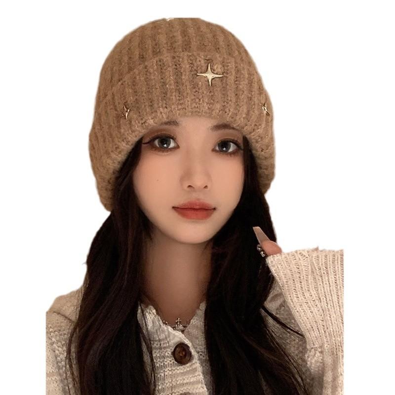 Knitted Hat for Women Showing Their Faces Small Bag Head Hat  Autumn and Winter Ear Protection and Warm Wool Hat Fashionable and Versatile