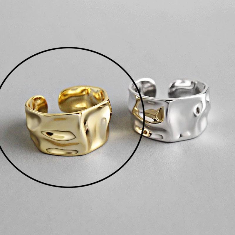 925 Silver Rings For Women Hollow Out Gold Color Temperament Personality Fashion Female Trendy Resizable Opening Rings