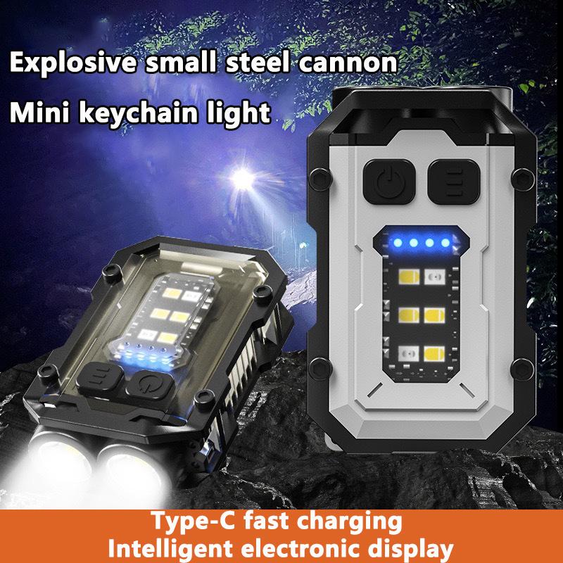 Led High Bright Flashlight Portable Mini Keychain Light Dual Light Source Outdoor Camping Fishing Multi-Function Tool Torch Lamp
