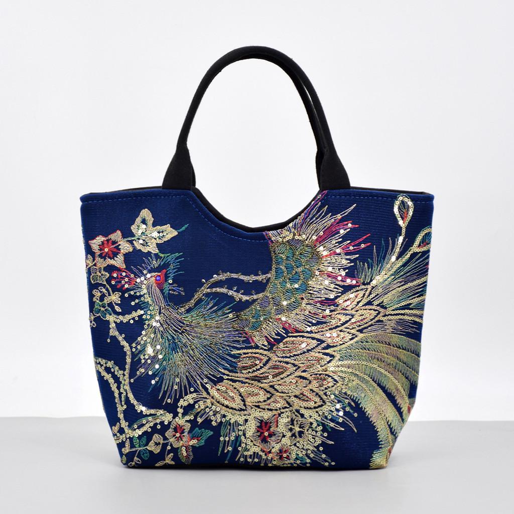 Yunnan Ethnic Style Embroidered Tote Bag With Sequins For Daily Use