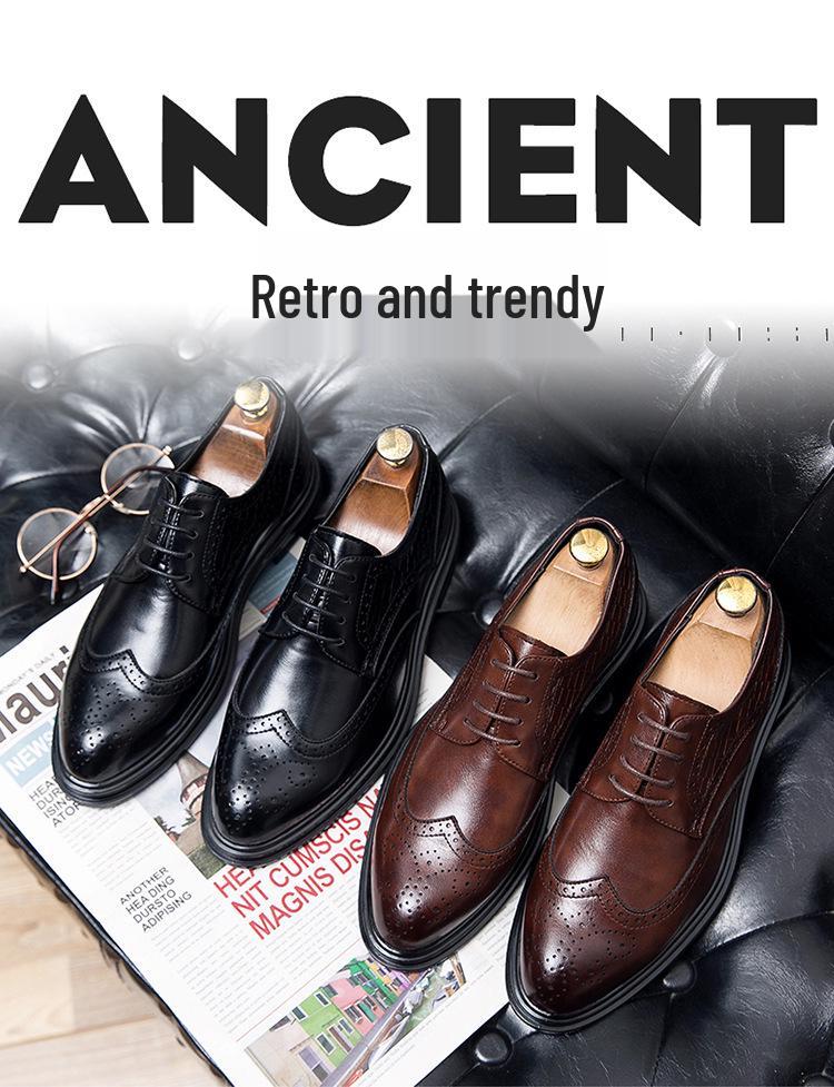 Men's Pointed Toe Leather Brogue Oxfords - British Style Casual & Formal Shoes for Spring and Autumn