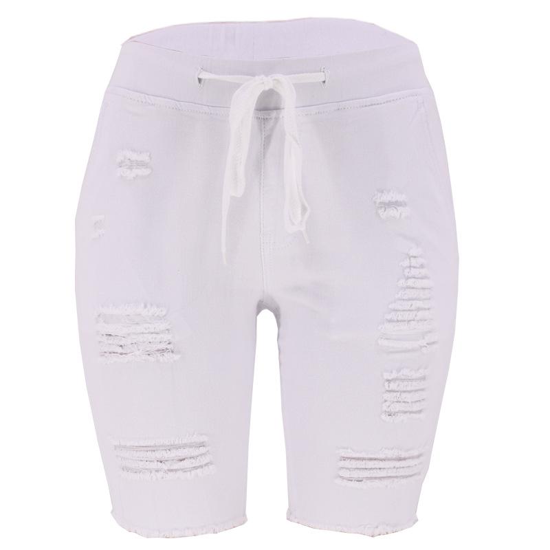 

Ripped Mid-waist Elastic High Stretch Medium Wash Blue Denim Medium Pants 2XL білий