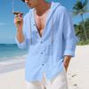 Mens Linen Hooded Long Sleeve Open Front Casual Beach Shirt