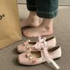 Fashion Women Flats Bow Marie Janes Shoes  New Lolita Dress Square Toe Shoes Designer Walking Sandals Female Elegant Zapatos
