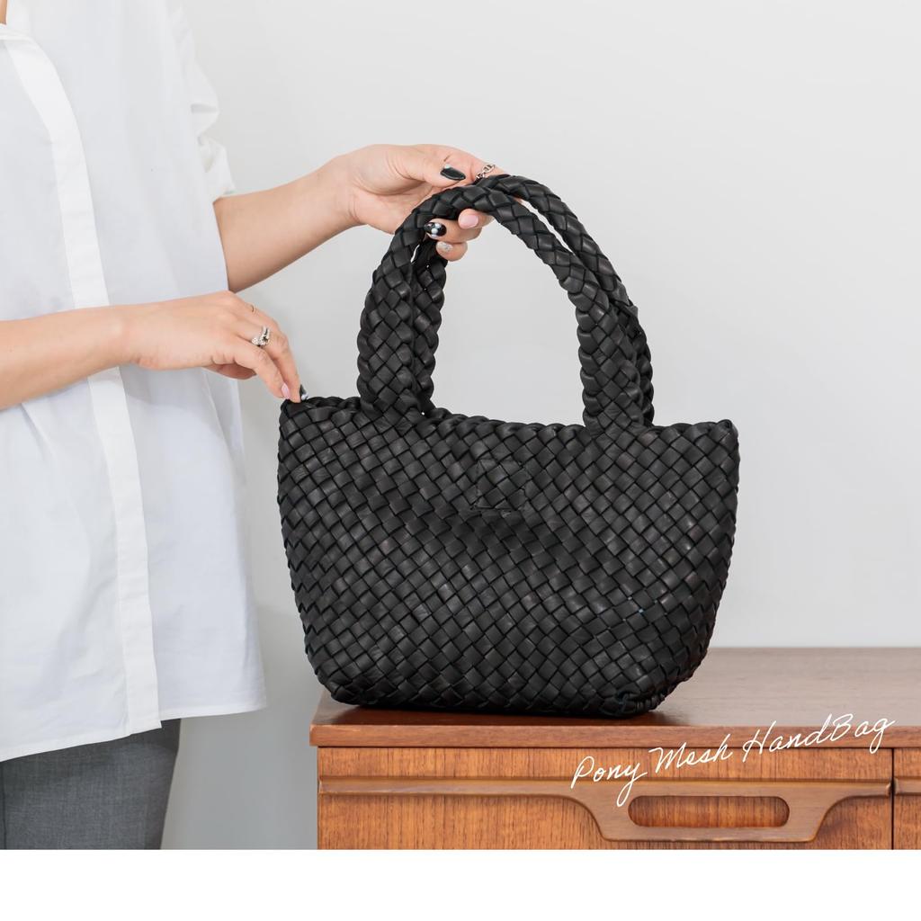 Imai Bag Since Pony Mesh Genuine Leather Basket Genuine Leather Braided Tote Bag 1977 Handbag, Bag, Women's (33549BLK)
