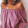 Women Blouse Pleated Off Shoulder Autumn Winter Solid Color Long Sleeve Top for Party