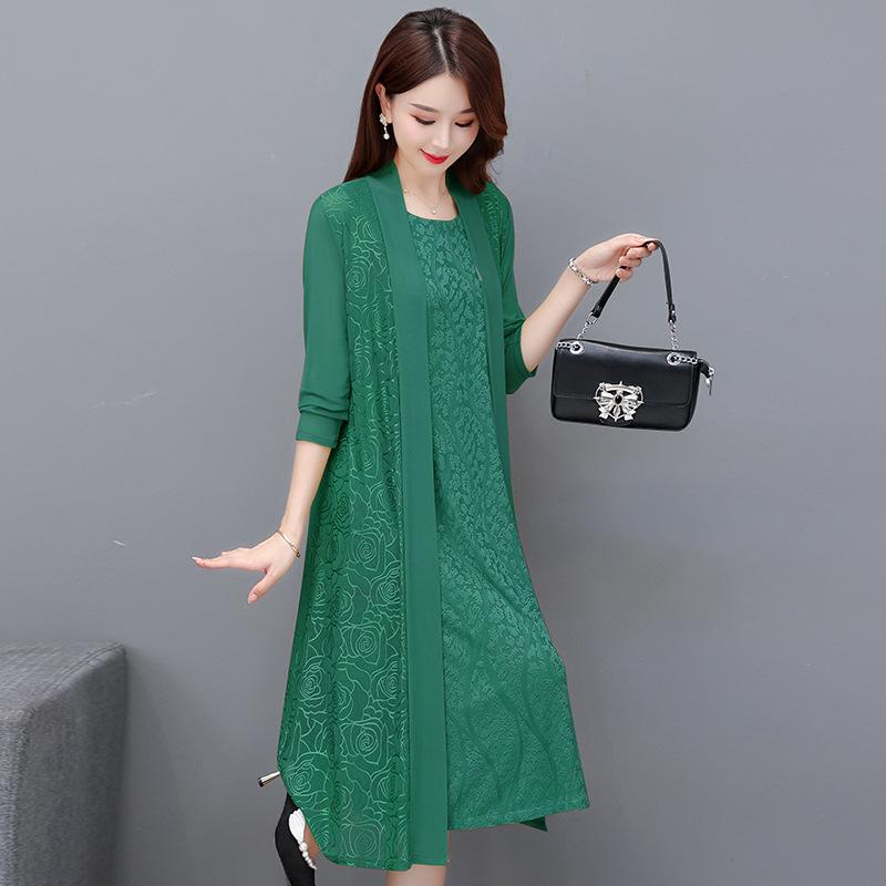 Rochie de vară din două piese 2023 cu șal cardigan de lungime medie