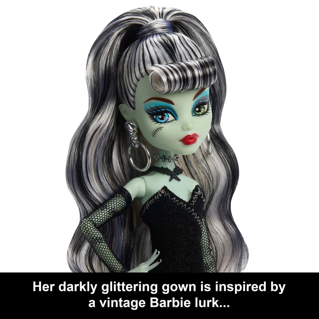 Monster high Roupa de banho original X Barbie Frankiestein e vestido preto de noite solo com holofote e acessórios inspirados na boneca Barbie.