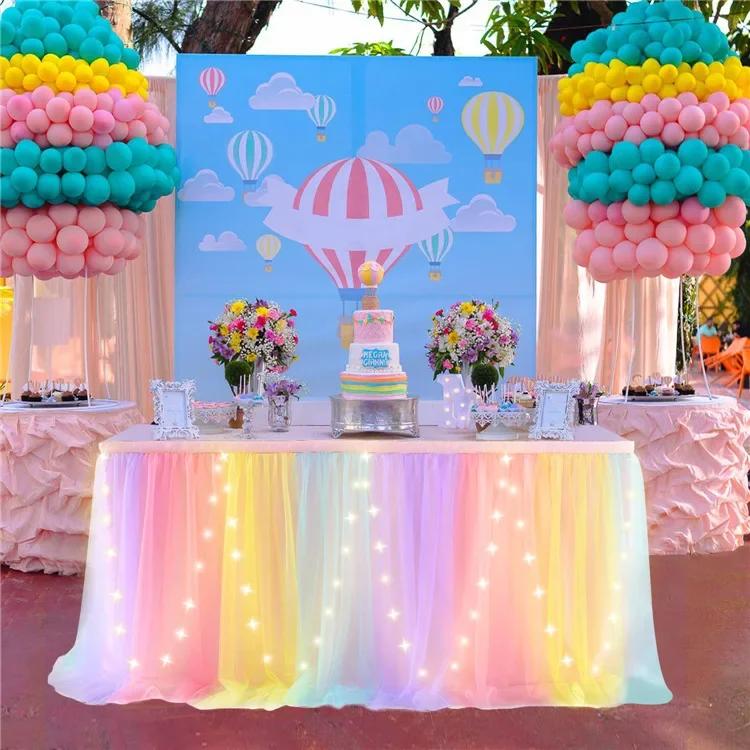 

Tulle Table Skirt with LED Lights 6FT Table Cloth for Baby Shower Wedding Birthday Party Bar Home Table Valentine s Day Decor 6FT 77x183cm