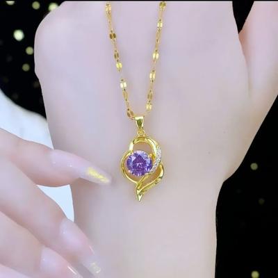 Collier Amour Pendentif Cœur pour Femme Design de Niche Chaîne Clavicule Collier Bijou Pierre Cristal Violet