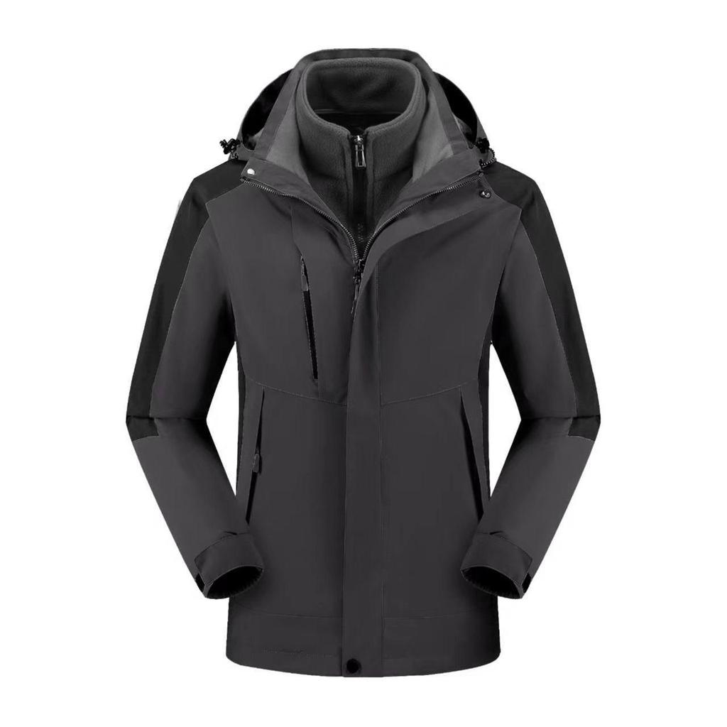 Custom Logo 3-in-1 Windbreaker with Fleece Down, Warm Jacket for Autumn/Winter, Embroidered Workwear.
