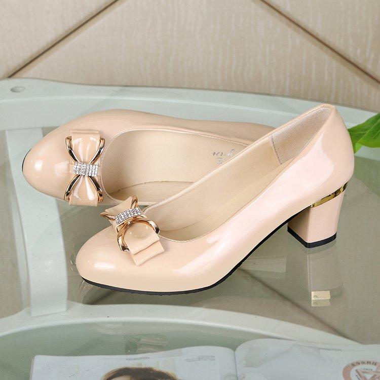 Coarse Heel Women's Single Shoes Versatile Set Feet Middle Heel Women's Leather Shoes Professional Work Shoes Four Seasons Single Shoes